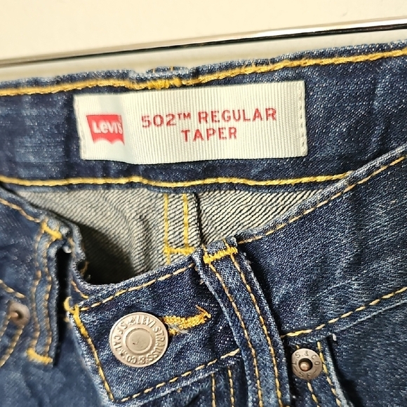 Levi's Dark Blue Distressed 502 Regular Taper Jeans Boy Size 8 Adjustable Waist - Picture 3 of 8
